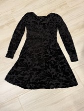 VTG 90s Betsey Johnson Sz 8 Black Floral Gothic Burnout Velvet Skater Dress USA picture