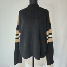Aqua Bloomingdales 100% Cashmere Mock Neck Sweater Black Tan Soft Knit Small NWT picture