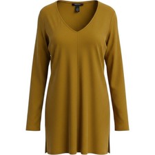 Chico's Black Label Tunic Top Womens 2 L Yellow Excellent V-Neck Long Sleeve picture