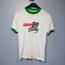 Vintage Castrol GTX Racing Shirt Mens XL White Green Ringer Motor Oil picture