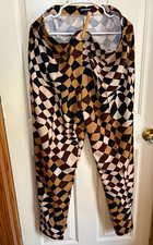 Wearever by J Jill Womens 2X Warped Checkerboard Knit Pants Brown Tan Groovy picture