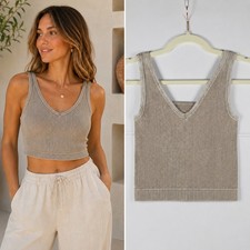 Zenana Reversible Ribbed Tank Top S/M Taupe Mineral Wash Seamless picture