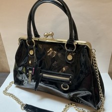 RARE Vintage Betseyville Kiss-lock Satchel Oversized Top handle Black Crossbody picture