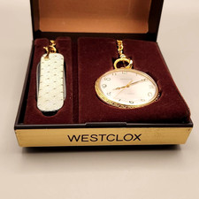 Vintage Westclox 17 Jewels Pocket Watch Knife Gift Set NOS Box 1978 Complete picture