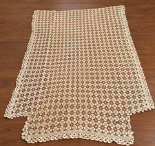 Gorgeous Vintage Crochet Lace Twin Bed Coverlet Cream White Scalloped 68