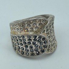 PREMIER DESIGNS Ring Womens 7.5 Silver Tone Black Clear Rhinestone Bypass Wide picture