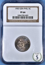 1903 Philippines Proof 5c NGC PF 64 - Gorgeous Original Patina picture