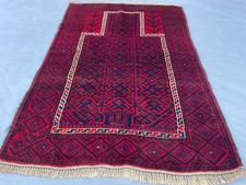 2x4 Vintage Afghan Baluchi Wool Rug with Repeating Geometric Gul Motifs picture