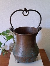 Antique Hand Hammered Copper Cauldron Bucket Wrought Iron Bail Handle 10