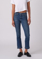 $268 AMO Jeans Women's High-Rise Slim Cropped Flare Babe True Blue - Size 29 picture