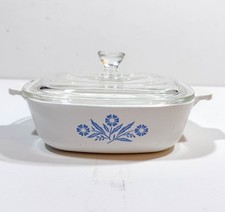 CorningWare 1 Qt Square White Casserole w/ Lid Blue Floral Pattern P-1-B D23 Lid picture