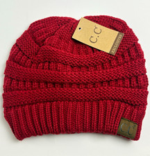 C.C Exclusives Women’s Solid Red Knit Beanie Hat with Logo Accent picture