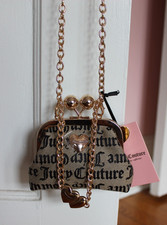 Juicy Couture Easy Rider Kisslock Mini Crossbody Coin Purse Black Beige Y2K NWT picture