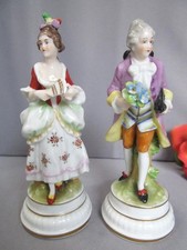 PAIR BEAUTIFUL PORCELAIN COLONIAL DRESSED MALE & FEMALE FIGURINES picture