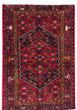 Vintage Zanjan Tribal Geometric Hand Knotted Wool Oriental Area Rug 5x7 Navy picture