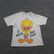 Vintage Tweety Bird Shirt Mens Large White Looney Tunes I Wuv The Sun Tee 80s picture