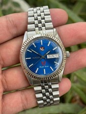 Vintage Rado Purple Horse Automatic Blue Dial Day Date Swiss Steel Mens Watch picture