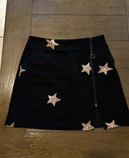 Altar'd State Women's Black Star Embroidered Front Zip Mini Skirt Short M picture