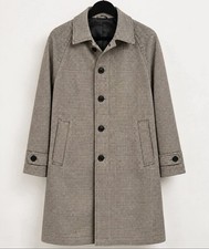 H&M Men’s Houndstooth Long Coat Beige Black Check Button Front Overcoat Jacket picture