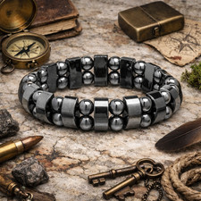 Magnetic Hematite Healing Stretchable Bracelet 2 Line Hematite Therapy Bracelet picture