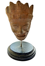 Pre Columbian - HEAD W/HEADDRESS FRAGMENT - YUCATAN - MESO-AMERICAN ON STAND picture