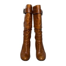 Vintage Aldo Wistful Leather Knee High Heel Boots Womens Size 7 Cognac Fall Chic picture