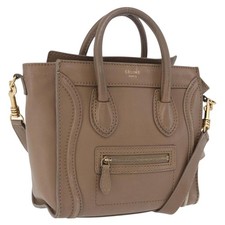 CELINE Luggage Nano Shopper Hand Bag Leather 2way Beige Gold Auth 200630A picture
