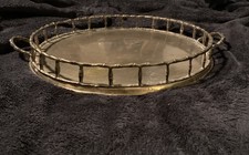 VTG MCM Solid Brass Bamboo Vanity Barware Tray 12.5 Inch Round picture