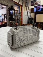 RARE VINTAGE Perforated Chanel White Leather With Silver Chain and side  G2U picture