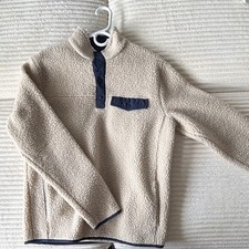 Port Authority Men's Sherpa Pullover Jacket 1/4 Zip Pockets Beige/Blue L picture
