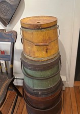 Antique Wood Firkin / Mincemeat Bucket in Original Mustard Paint picture