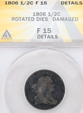 1806 Draped Bust Half Cent ANACS, Small 6 No Stems C-1, Uncleaned, Rotated Dies picture