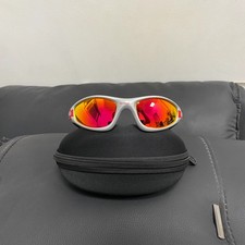 Vintage Oakley Straight Jacket 99 Muzm 9505 Sunglasses Silver Frames Red Lenses picture