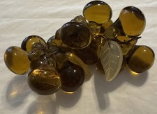 Vintage 1960s Amber Large Lucite Grapes Cluster Large W/ Leaves 8” Wired picture