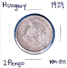 1929BP Hungary 2 Pengo (KM-511) .2058 ASW Silver [Madonna and child / angels] picture