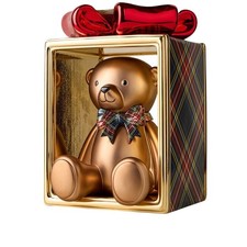Bath & Body Works Teddy Bear Present 3 Wick Pedestal Plaid Bear Gold Christmas picture