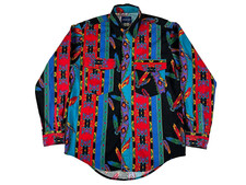 VTG Wrangler Brushpopper Western Button Up Shirt Mens M Red Blue Aztec Cowboy picture