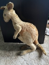 Vintage Mohair Kangaroo Plush Stuffed Animal Glass Eyes Pouch 18 Inch Mid Cent picture