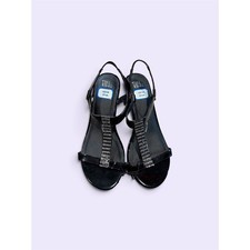 Time and Tru Women’s Size 9W Black Rhinestone T-Strap Slingback Sandals picture