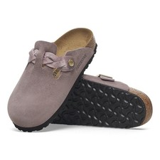 Birkenstock Boston Braided Suede Leather Narrow Slip On Clog Faded Purple picture
