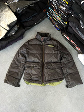 Diesel Women’s Down Puffer Jacket Black/Green Zip Stand-Up Collar Logo L picture