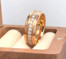 8mm Rose Gold Tungsten Wedding Ring – Sparkling CZ Eternity Band, Couple Gifts picture