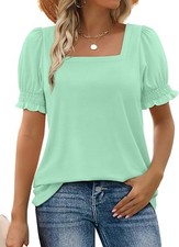 Womens Summer Casual Top Square Neck Ruffle Sleeve Lightweight T Shirt Blouse picture