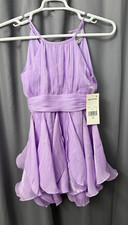 Rare Editions Girls Lavender Solid Round Neck Spaghetti Strap Ruffle Dress 10 picture
