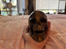 Skullis 5.1” Tiger Iron Eye Singing Crystal Skull 5 lb Hand Carved picture