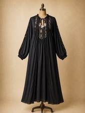 Vintage Deena Black Lace Nightgown Peignoir Robe Set Medium Made USA Victorian picture