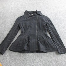 Ivan Grundahl Jacket Womens 38 Black Twill Striped Zip Front Pleated Slim Fit picture
