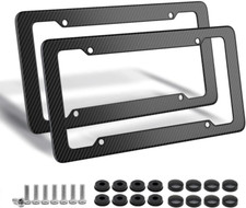 Black Carbon Fiber License Plate Frame, 2 Pack Glossy Waterproof Plastic Number picture