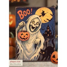 Spooky Skeleton Ghost retro Halloween vintage style shelf sitter sign PL-129 picture