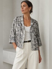NEW Chico's Travelers Fierce Snake Fiona Open Blazer Jacket Large Black White picture